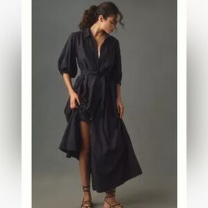 Anthropologie Linen Blend Button Front Maxi Dress 1X